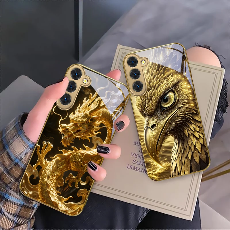 

Golden Eagle Head For Samsung Galaxy S20 FE S21 S22 S23 Plus S24 Ultra 25Ultra S21+ S9+ S22Plus Golden glass phone case