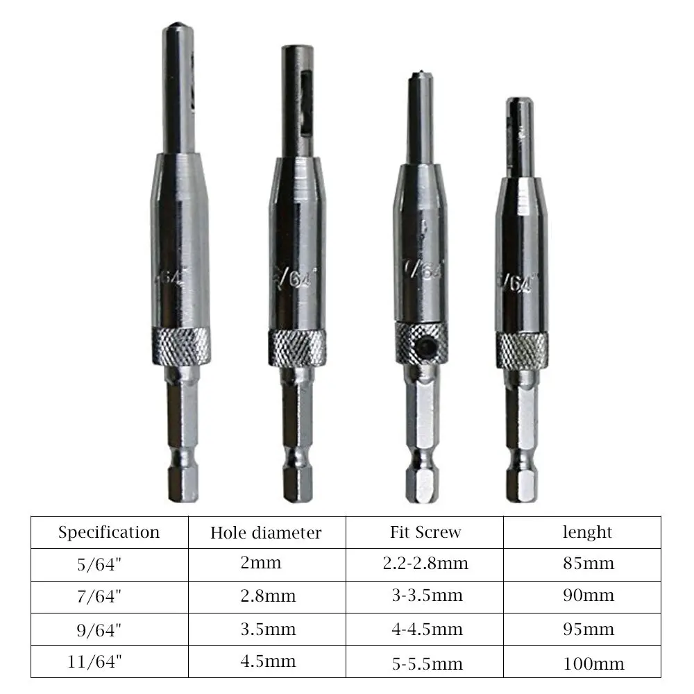 Binoax 4pcs Self Centering Hinge Drill Bits Set Door Cabinet Pilot Holes HSS Hex Recess