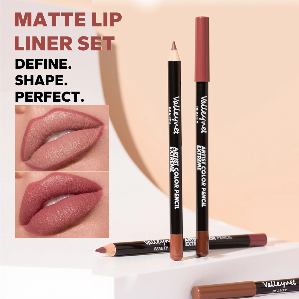 3pcs/Set Nude Lip Liner Makeup Set Waterproof Matte Long Lasting Velvety Texture Lip Liner Lip Combpo, Suitable for Daily Makeup