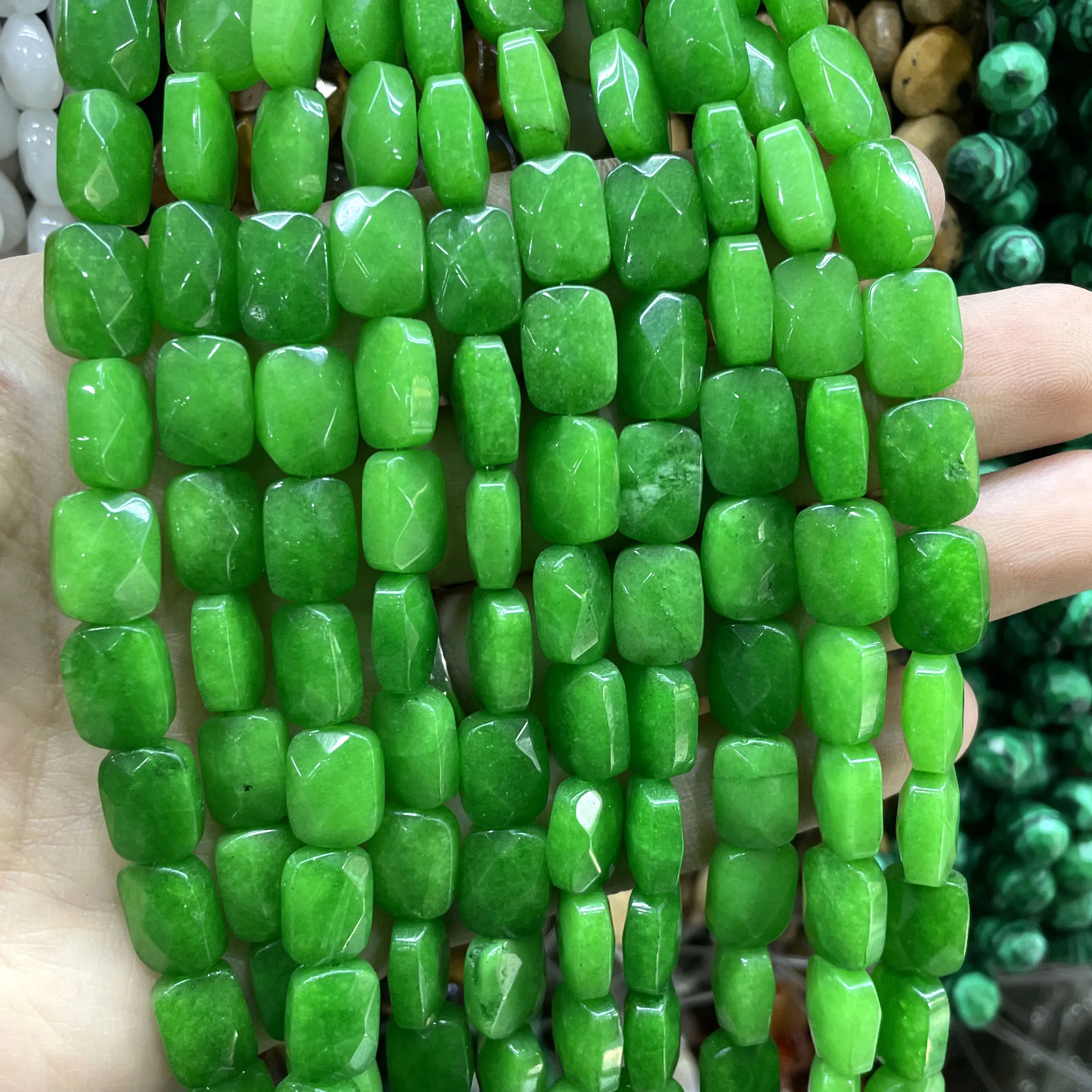 8X11MM Natural Stone Rectangular Chalcedony Emerald Green Rondelle Spacer Beads For Jewelry Making Charm Supplies DIY Bracelet