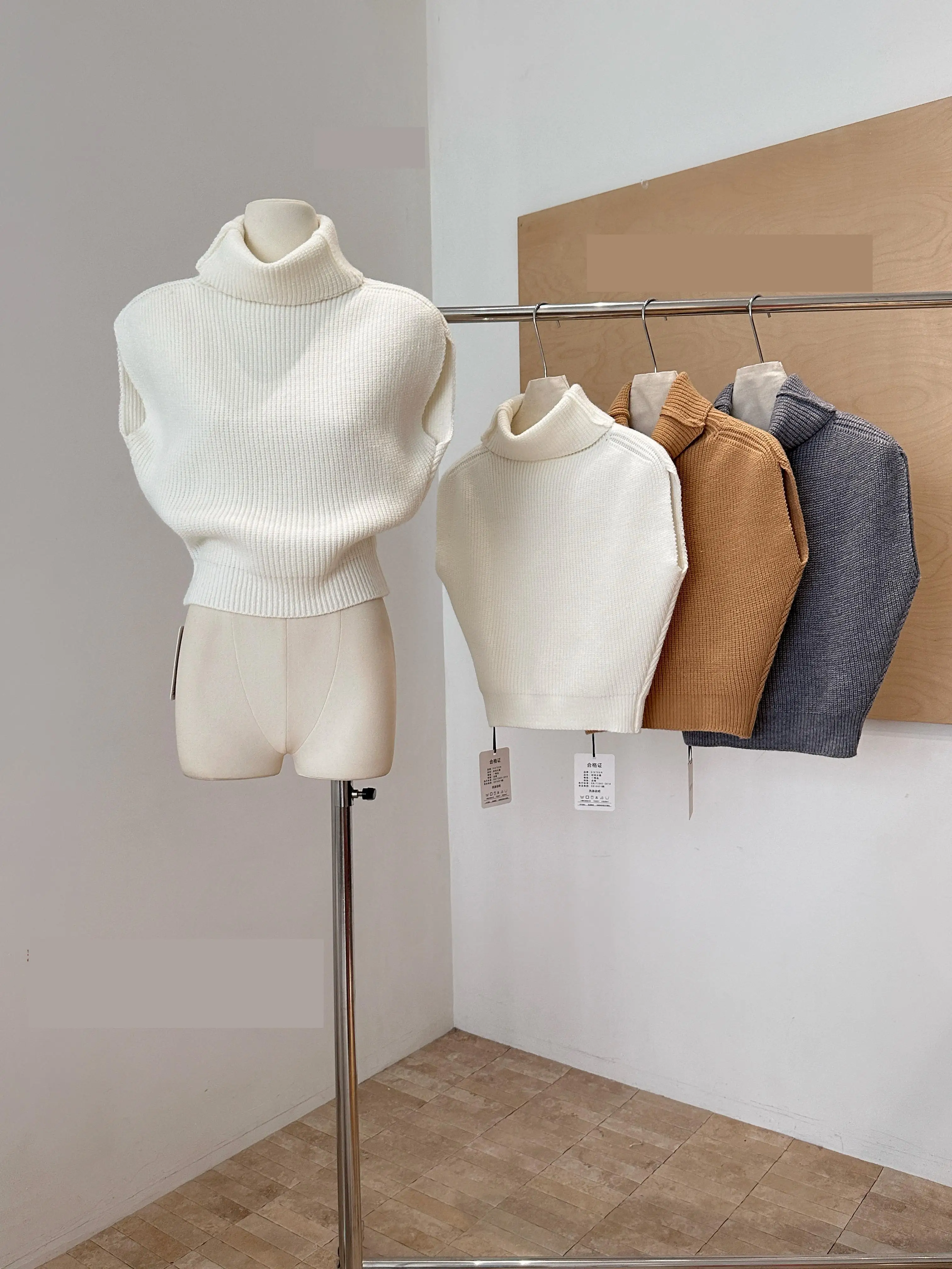 

Women's Autumn Winter Chic Turtleneck Loose Sweater Vest Top Lady Casual Solid Color Pullover Basic Knitted Vest