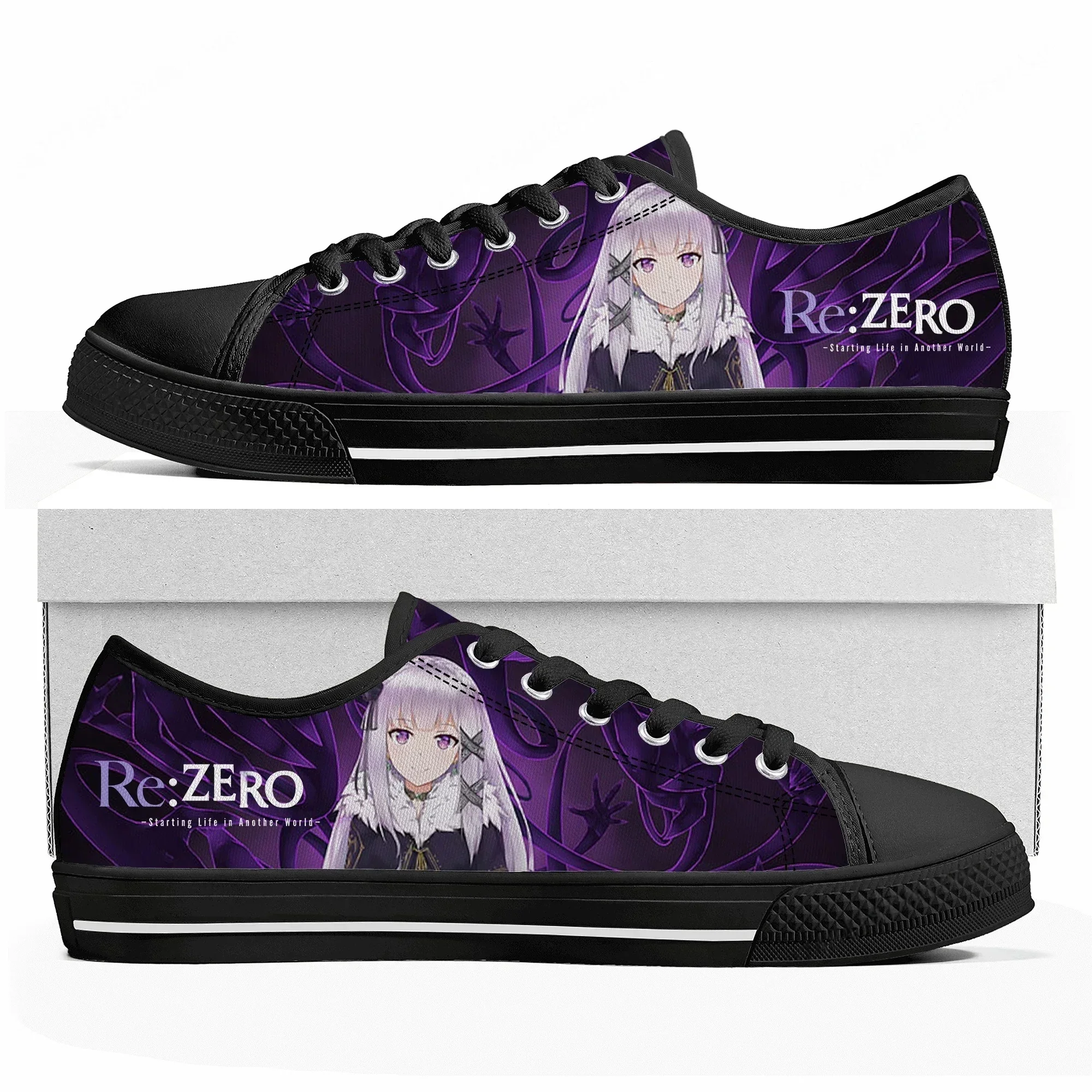 

Re:Zero Low Top Sneakers Womens Mens Emilia High Quality Canvas Sneaker Casual Anime Manga Cartoon Customize Shoes