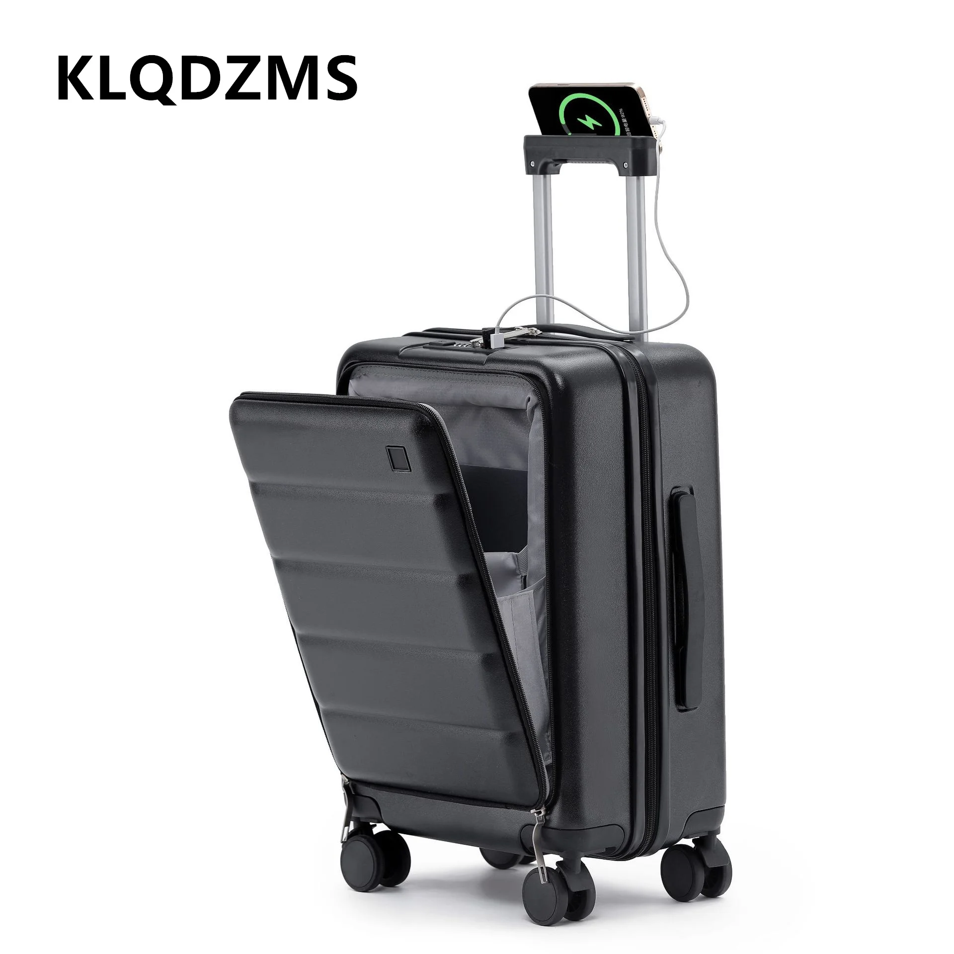 KLQDZMS High Quality Suitcase Front Opening Laptop Boarding Case USB Charging Trolley Case 20