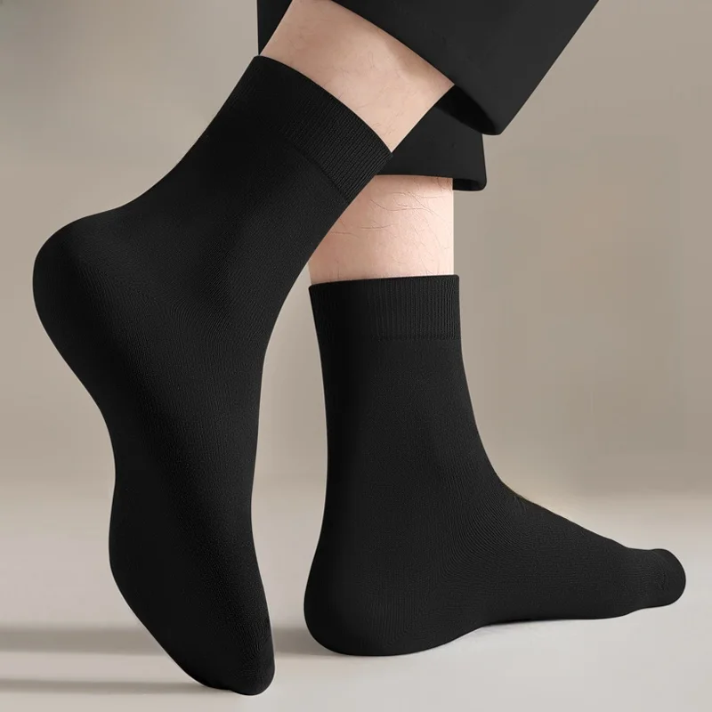 Business Men's Long Tube Socks Pure Color Cotton Anti-Odor Sweat Absorption Mid-Calf Autumn Winter Style Black Color
