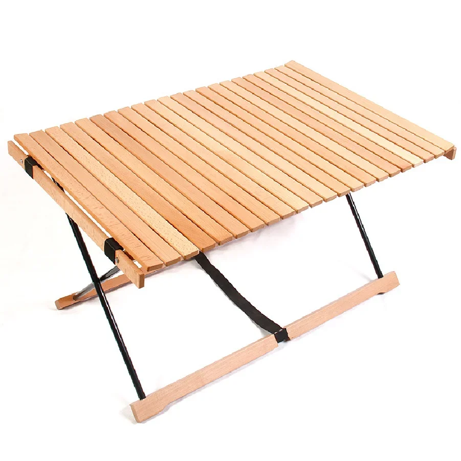 Outdoor Portable Wooden Table Folding Picnic Camping Beech Egg Roll Table Garden Travel Hiking Barbecue Table