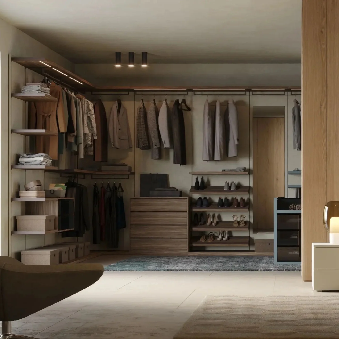 Factory Direct Sales Modern Whole House Custom Eco-Friendly Open Cloakroom Doorless Corner Wardrobe Bedroom Floor Mount