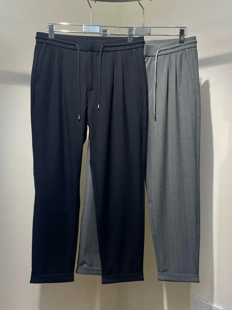 

Шелковые прямые повседневные брюки из смешанного хлопка, мужские модные простые брюки для отдыха, длинные брюки со средней талией, ранняя осень...