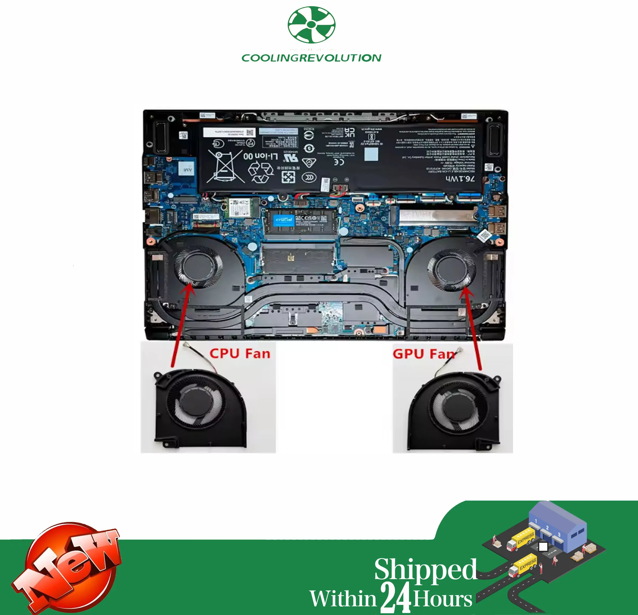 Laptop CPU GPU Cooling Fan for Gigabyte Aero X16 Copilot+ PC EG61H EG75051S1-C060-S9A EG75051S1-C070-S9A