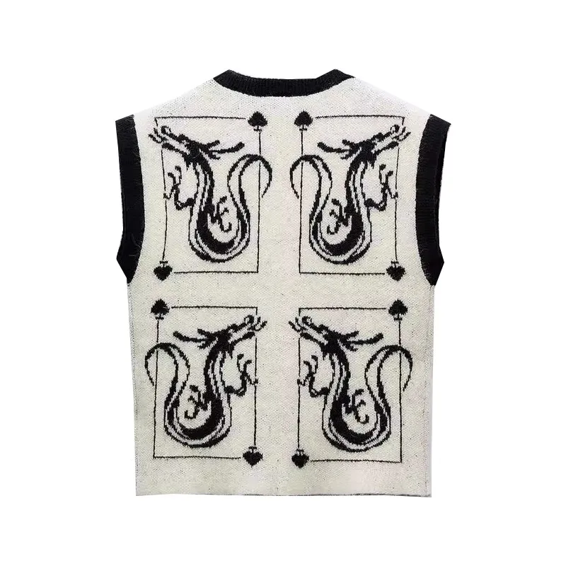 

Новое поступление весны 2024, женский вязаный свитер, жилет Dragon Year, ограниченная серия, V-образный вырез, цвет с одной пуговицей