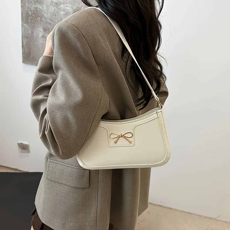 Solid Color Bowknot Shoulder Bag, Elegant Small Square Bag, Suitable for Women Handbags, Zipper Closure,Fashion Underarm Bag, image 6