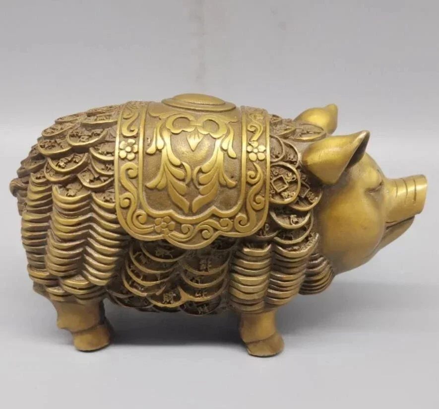 

China brass gold money pig crafts statue