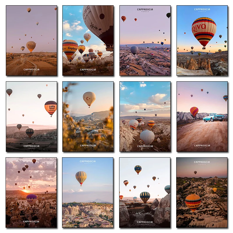 Современный городской турецкий постер с воздушными шарами, дорожный принт, Капудоция, красочная картина на холсте, ретро, минималистичный домашний декор