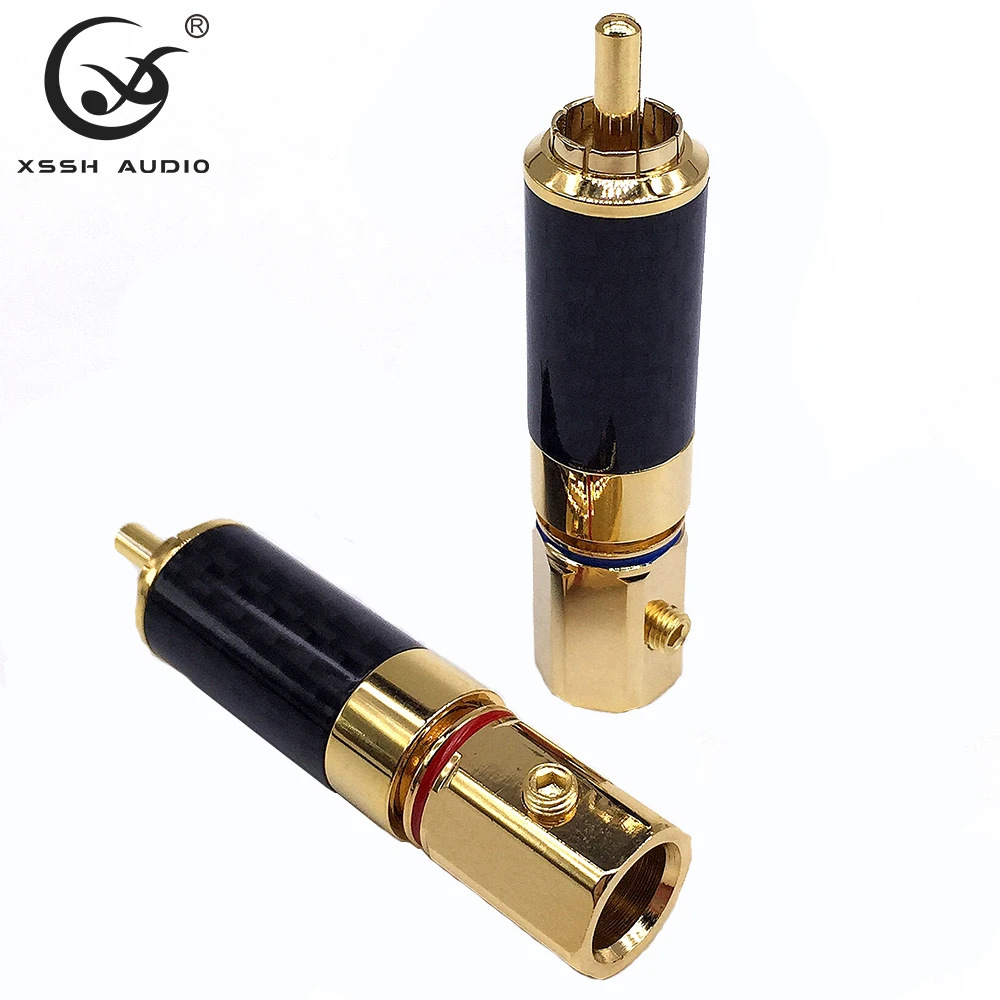 4 stücke Männlichen RCA Adapter XSSH OEM ODM DIY Audio HiFi Carbon Fiber Shell 24K Gold Überzogene 11mm männlichen Audio RCA Jack Stecker Anschlüsse – Detail 4