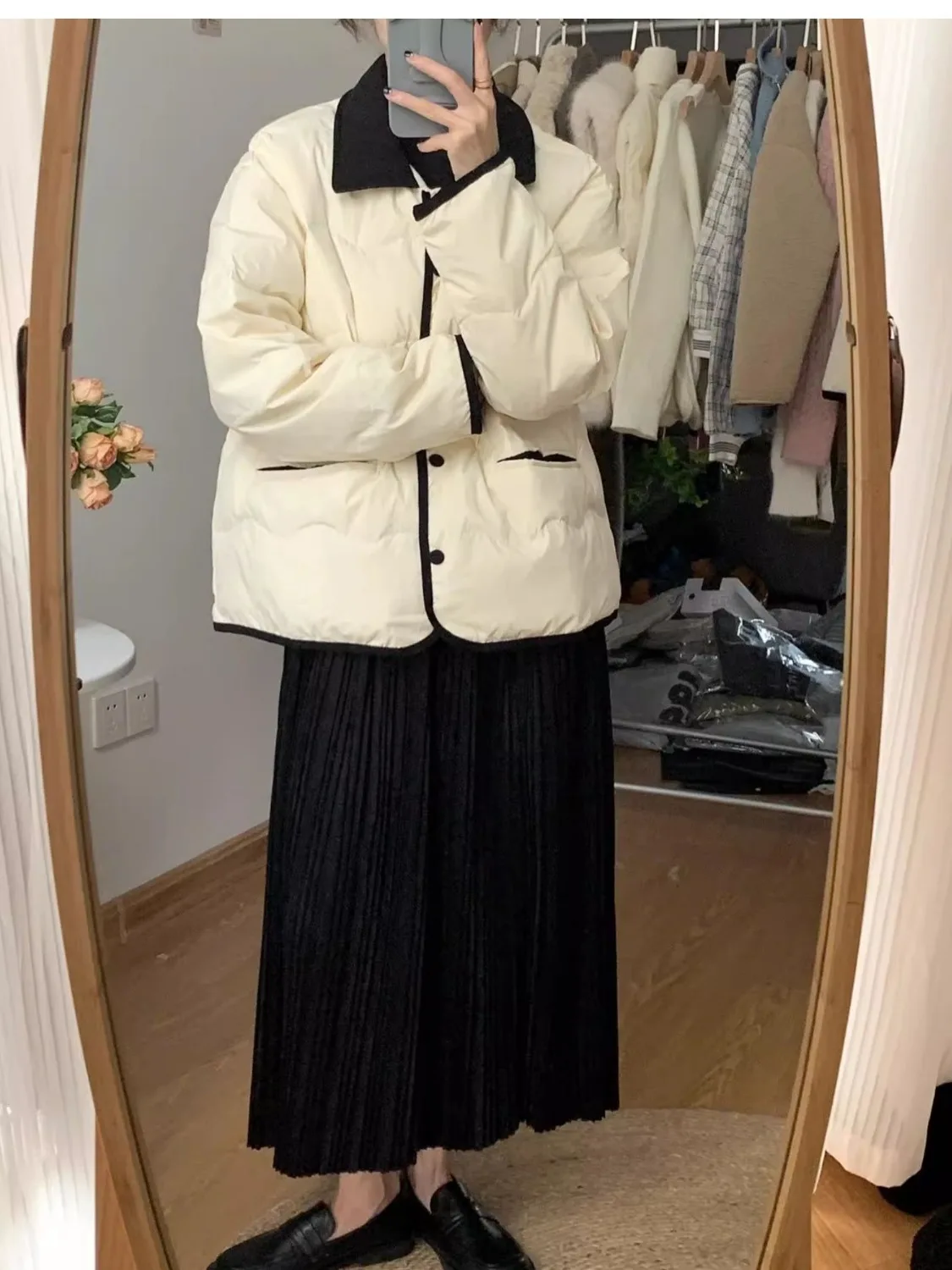 Women's ort Thiened Cotton Jaet 2025 Winter New Sle Korean Loose Fit Long Sve  Collar Single Button Closure