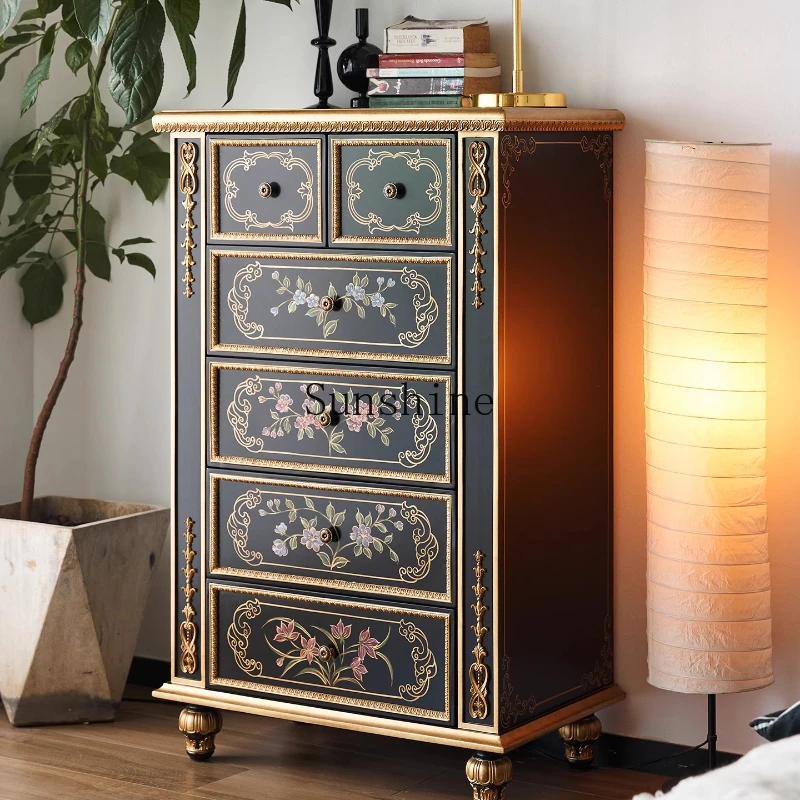 

American solid wood antique bedroom storage living room drawer storage cabinet