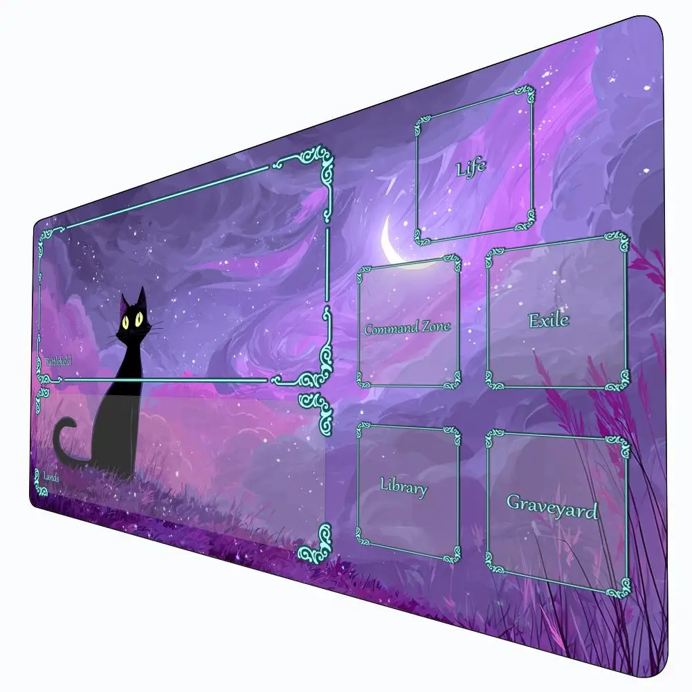 

Игровой коврик MTG с загадочным звездным небом и черной кошкой, нескользящий, прочный, для командных игр Magic Card Battle Mat, коврик для настольных игр TCG