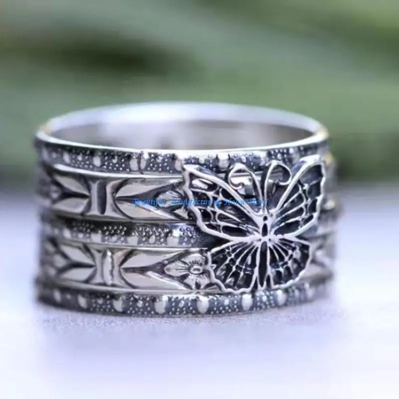 

E56A 5x for Butterfly Rings Set Chunky Stacking Band Rings Vintage Finger Rings Size