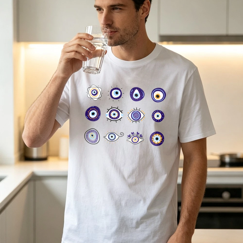 Evil Eye Symbol Cotton T‑Shirt Trendy Unisex Tee Mystical Spiritual Streetwear Amulet Charm Inspired Casual Tshirt Apparel