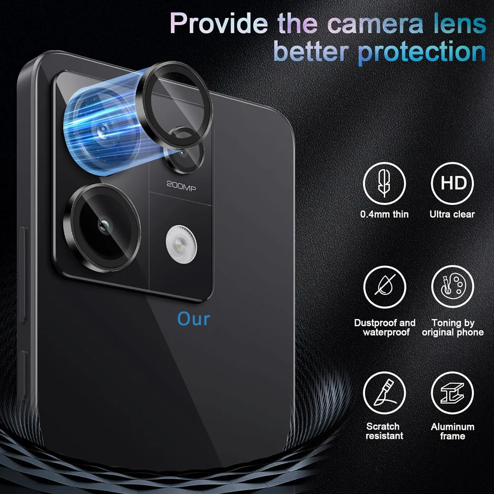 Custodia in vetro per fotocamera in lega di alluminio per Xiaomi Redmi Note 13 Pro 5G 3D Anello metallico Protezione per obiettivo Note13 Pro + 13Pro Plus 14 14Pro 4G