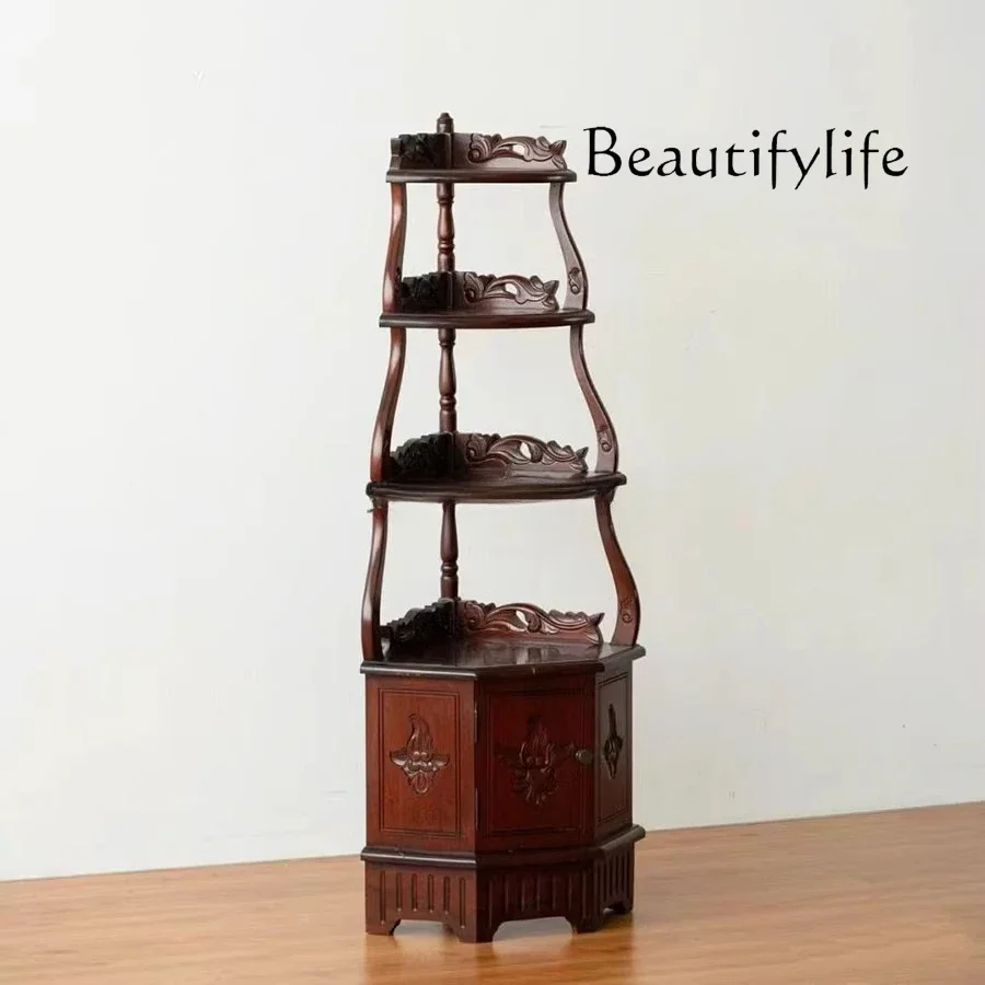 

European retro solid wood carving old household corner cabinet French classical medium and ancient style carved log display