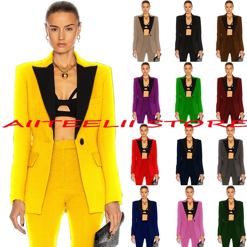 

Women's Suit 2-piece Business Office Work Wear Notch Lapel Jacket Slim Fit Suit Blazer + Pants enssemble 2 piece femme