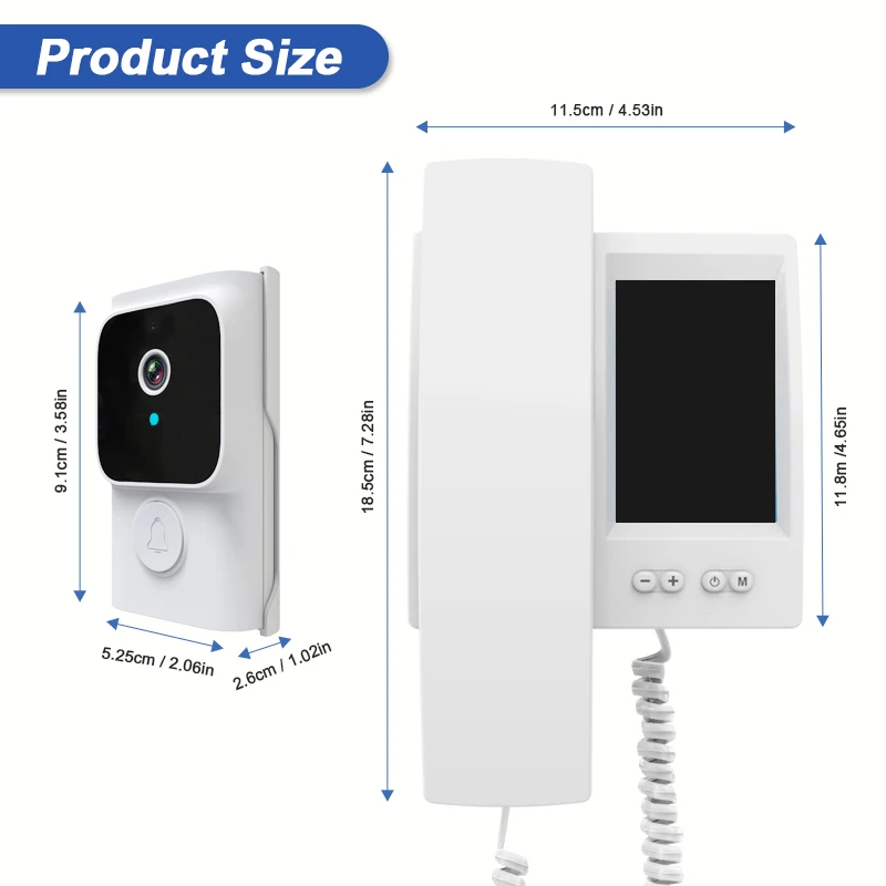 Y8-KP1 Infrared Night Vision Full-view Doorbell 3.5-inch Screen Video Intercom Doorbell 320*480 Resolution One-click Pairing