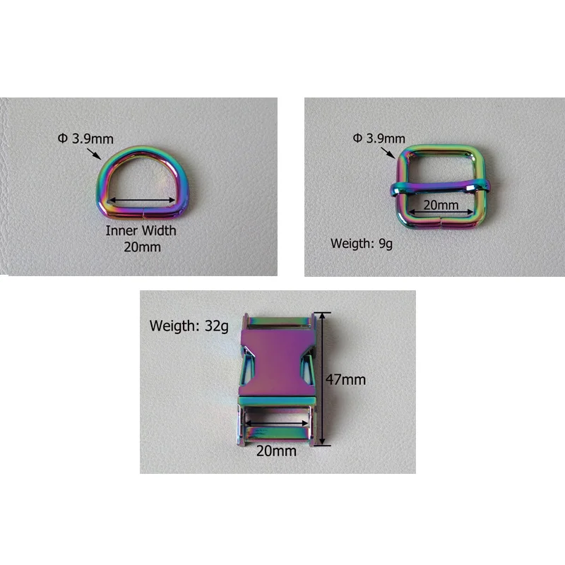 20Sets 20mm Pet Dog Collar Paracord Metal Buckle D Ring Snap Hook Adjuster Harness Straps Belt Loop Hardware Sewing Accessory