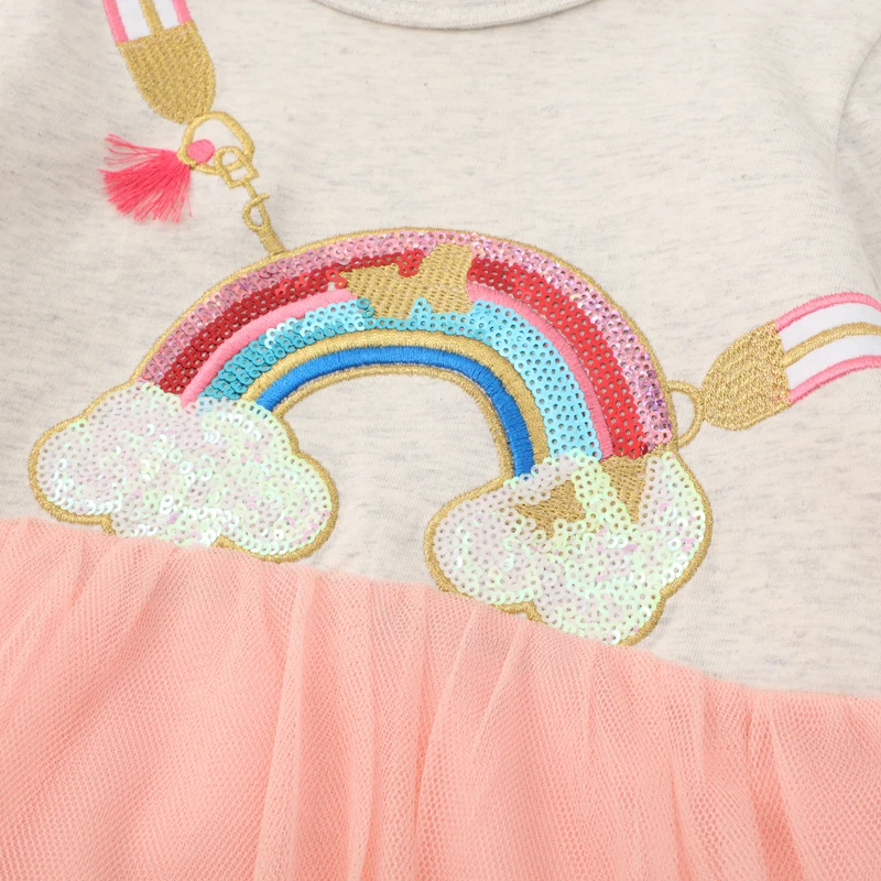 Little maven Elegant Dress for Girl Long Sleeve Clothes Rainbow Sequins Bags Design Toddler Girls Dresses for Back to School