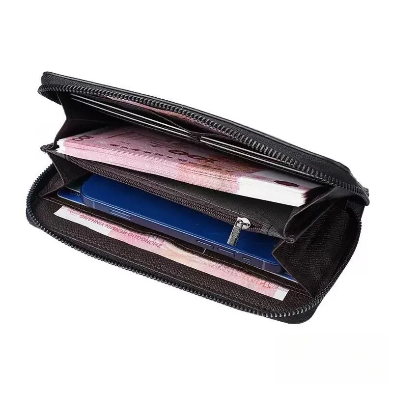 New Long Version Men's Zipper Card Holder Wallet Large Capacity Leather Clutch Mobile Phone Bag Casual Business Wallet