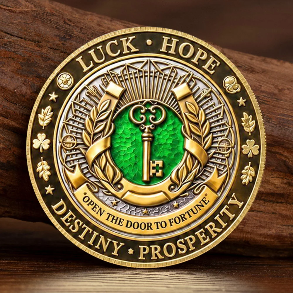 Lucky Four Leaf Clover Gold Plated Collection Coin Luck Hope Prosperity Vintage Relief Amulet Collection Coin Medal Gift