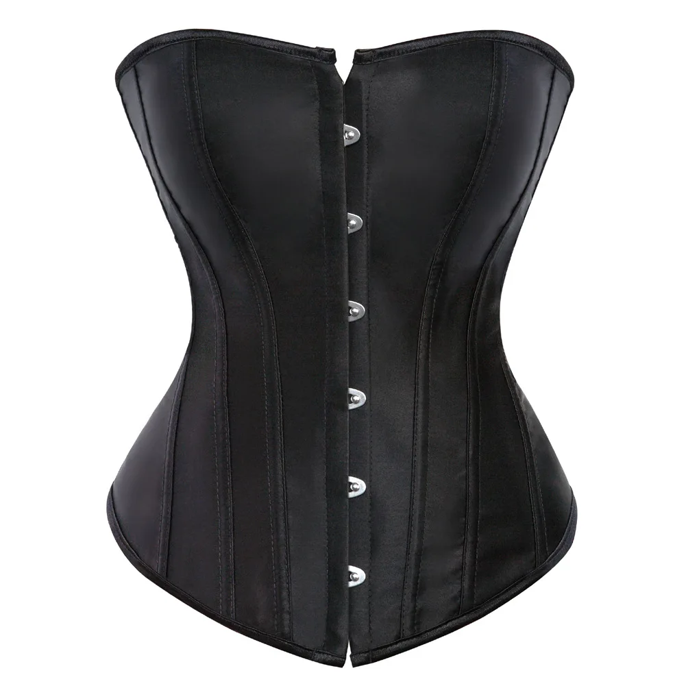 Women Black Bustier Corset Plus Size Satin Dance Overbust Corselet Body Shaperwear Women Sexy Corsets And Bustiers