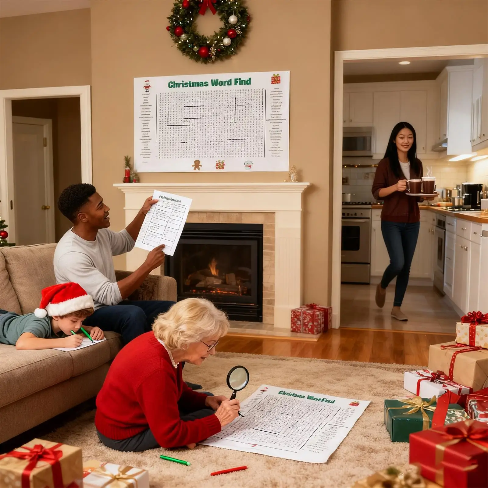 عيد الميلاد كلمة لغز ملصق 31x19 بوصة حفلة موسمية لعبة الأسرة التفاعلية ملصق حجم عيد الميلاد كلمة البحث لعبة #1