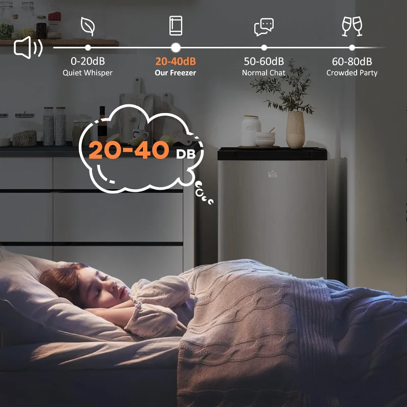 HOMCOM Mini Freezer Countertop, 3 Cu.Ft Compact Upright Freezer with Removable Shelves, Reversible Door for Home, Dorm