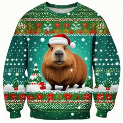 Capybara Graphic Christmas Sweatshirts For Men Women Kid Fashion O Neck Long Sleeved Pullover Casual Sports Tracksuits Tops