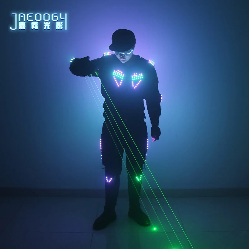 Colorful LED Robot Set, DJ Clothing, Bar Performance, Green Laser Clothing, Laser Jacket, Show Dress, Model