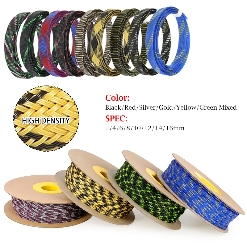 1-10m Purple Black PET Expandable Braided Sleeve 2mm-20mm Tight High Density Insulated Office Line Wire Wrap Cable Sleeves