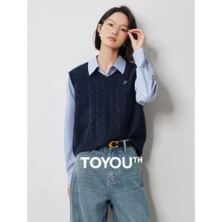 TOYOUTH Women Knitted Vest 2024 Autumn New Sleeveless Pullover Sweater Camisole Tops