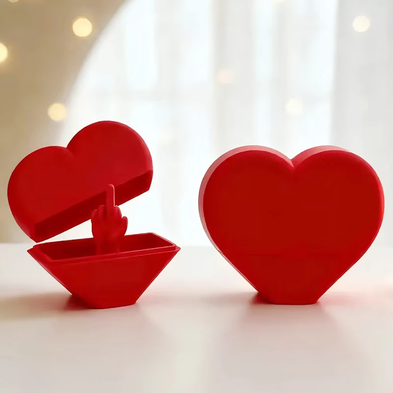 Novelty Heart Surprise Box 3D Printed Hidden Middle Finger Prank Toy Funny Joke Storage Case Valentine Gag Gift