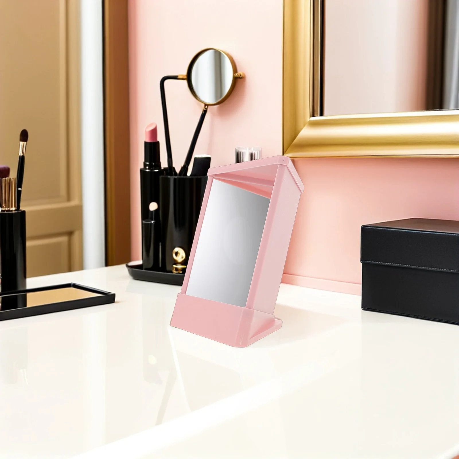 Non Reversing Mirror Precision Glass Pink Vanity Beauty Makeup Mirror for Professional Salon Use Travel Friendly High