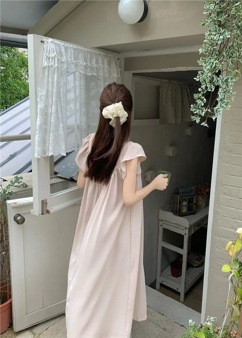 Korean version with corset ruffles halter nightgown female summer medium-length dress pajamas female square neck homewear