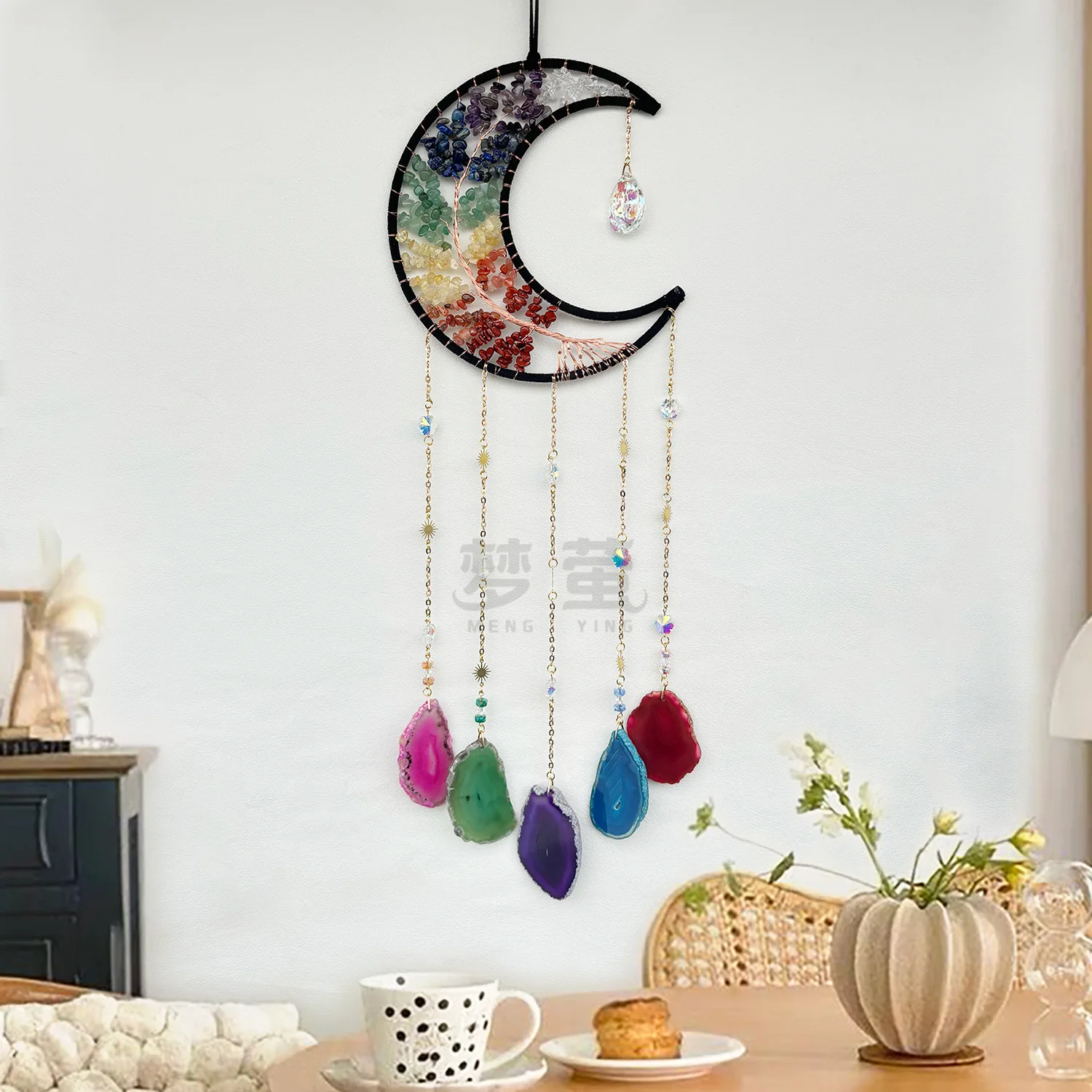 

Natural gravel sun catcher pendant sunshine rainbow dream catcher children's kindergarten sky balcony pendant wind chimes