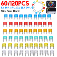 60/120Pcs Mini Car Fuse Blade 5A 10A 15A 20A 25A 30A Mixed Kit Fuse Set Replacement Cars Safety Blade Fuses Assortment Kit