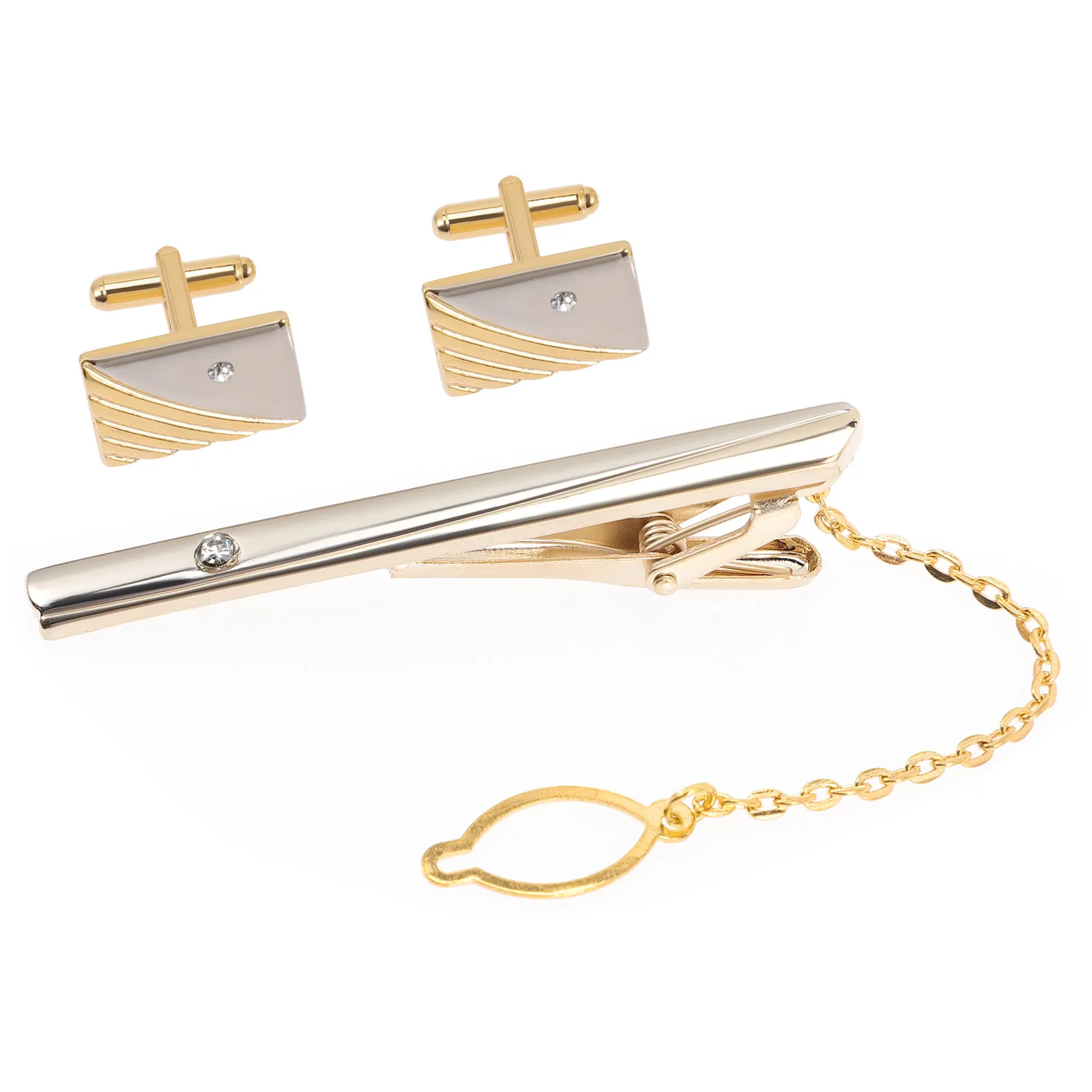 Golden Cufflinks Necktie Clip Men's Shirt Mens Rhinestone Wedding Clips for Elegant