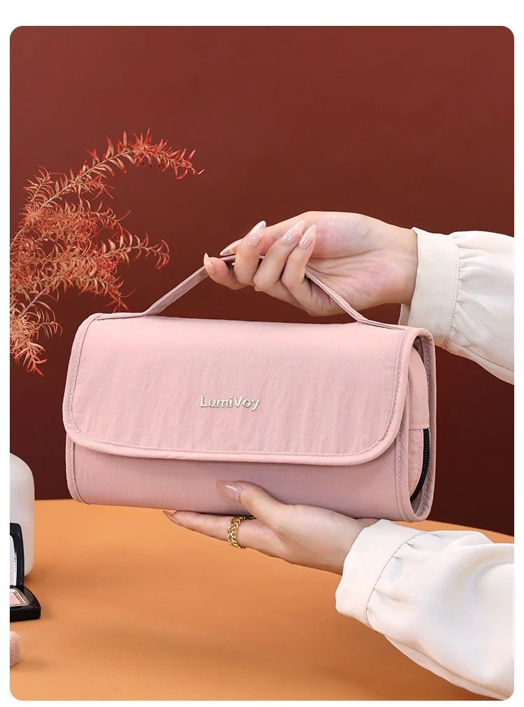 Large Capacity Portable Hanging Foldable Makeup Bag with Detachable Toiletry Bag for Traveling Cosmetic Storage Organizer