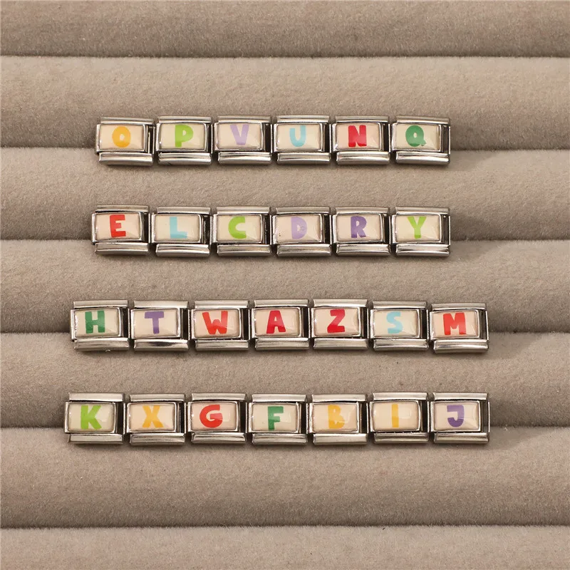 WG 1pc Italian Modular Bracelet Beige Background Letter Charm For  Italian Creative DIY Interlocking Modular Bracelet