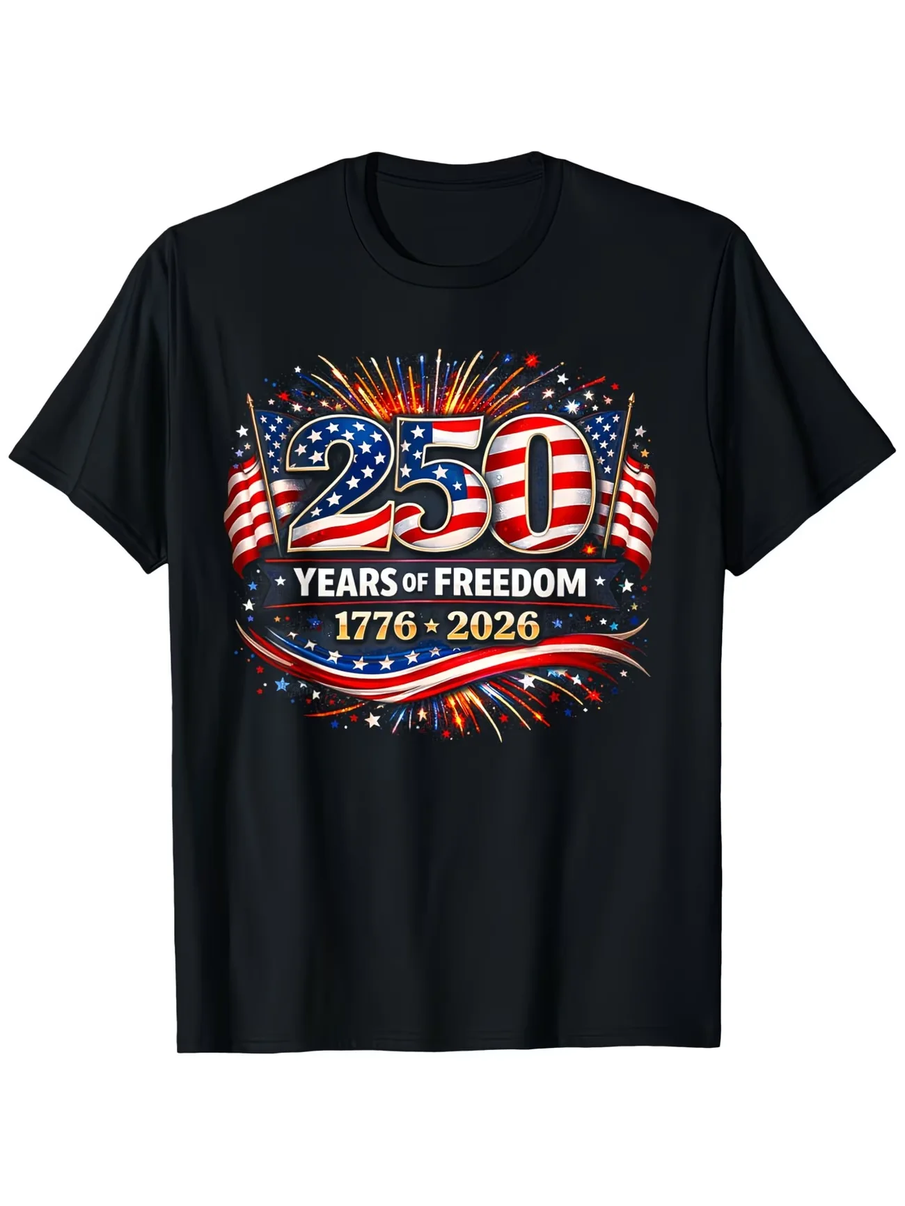 Mens 1776 2026 250 Years Of Freedom US Patriotic Eagle Print Short Sleeve Crew Neck T Shirt Plus Size