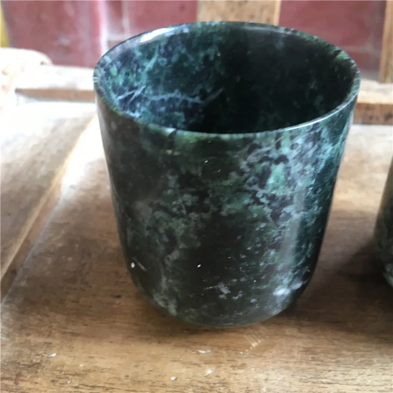 Natural Dark Green Jade Water Cup Straight Barrel Medicine King Stone Jade Water Cup