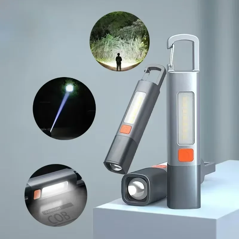 1PCS Super Bright LED Flashlight XPE Torch Light With Hook Camping Light USB Rechargeable Zoomable Outdoor Waterproof Flashlight