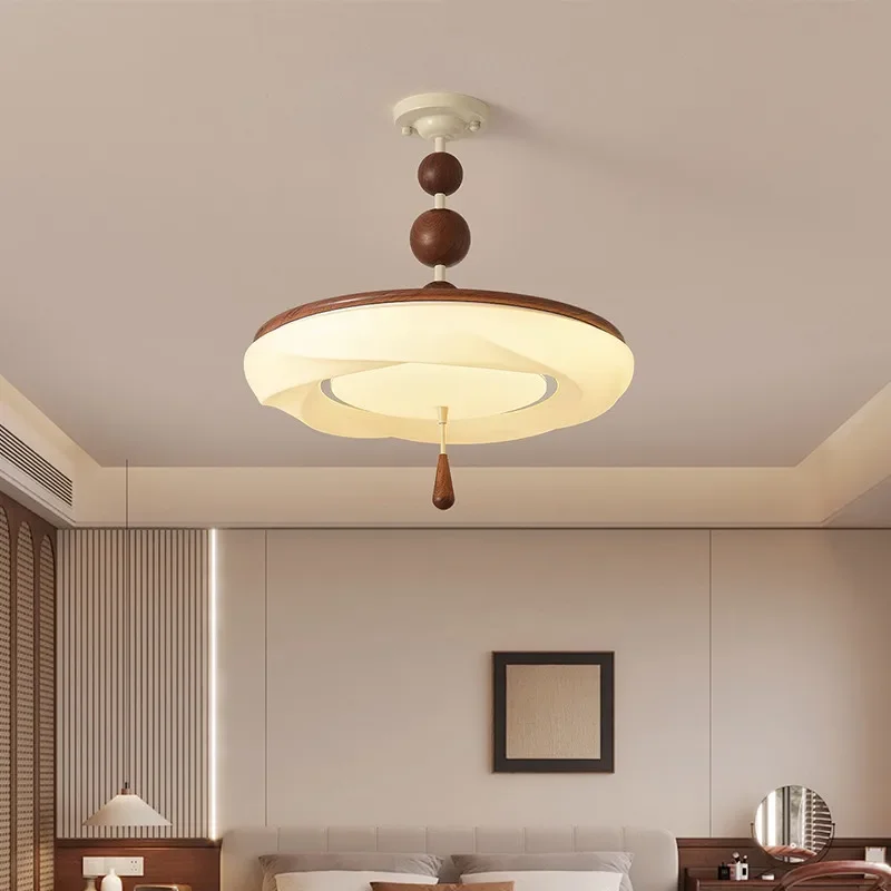 French Retro Wooden LED Celiing Lights Rotundity/flower Shape Acrylic Lampshade Corridor Balcony Bedroom Restaurant Hanging Lamp