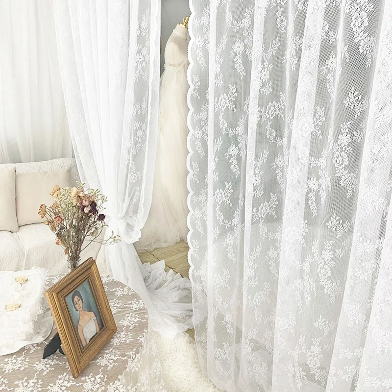 French White Lace Curtain Lace Tulle Window Blinds Bedroom Balcony Lace Curtains Living Room Decorations Home Screen Supplies